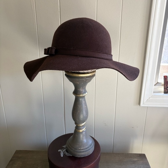 Brown Felt wool Wide Brim Hat with Bow Vintage with tag! Sz S - Picture 2 of 6